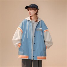 中性风2023秋季新款港风拼接设计感连帽夹克外套G105p75控98，男装夹克，A247A