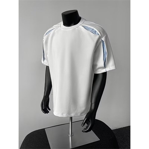 2025夏季新款男装时尚潮牌拼条纹色设计感圆领短袖T恤高级感上衣图片