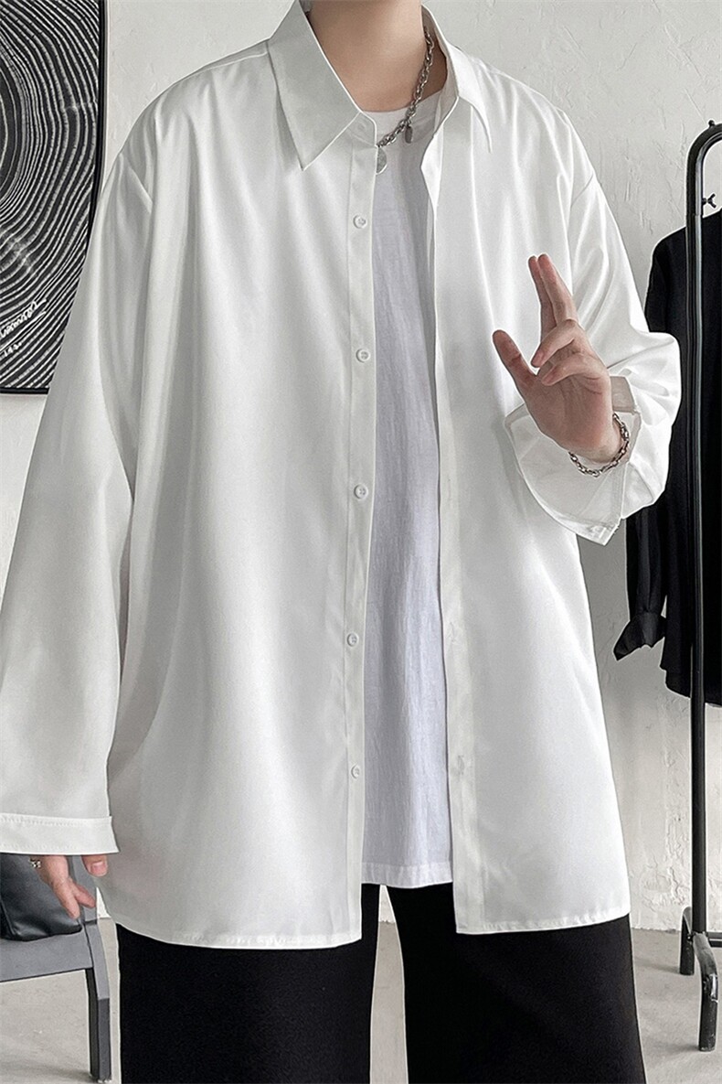EY40春季基础款纯色男衬衫长袖港风休闲宽松上衣衬衣外套大码P30,男装衬衫,电商C306-1
