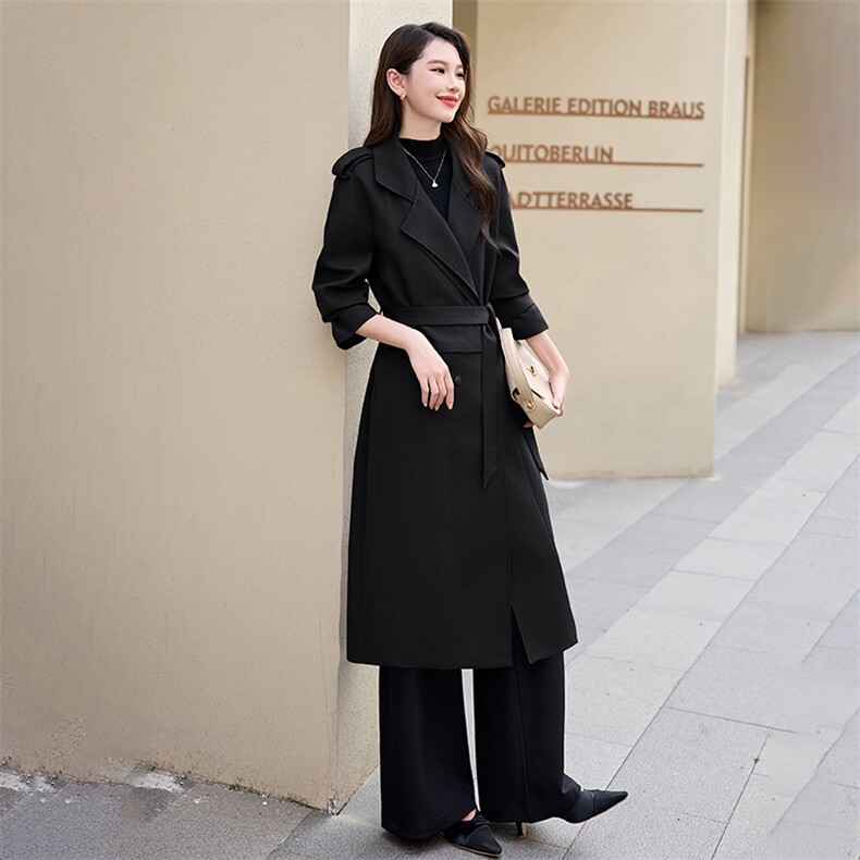 摩卡色风衣女中长款春秋新款高级感时尚翻领宽松休闲英伦气质外套,女装风衣,火爆靓佳人