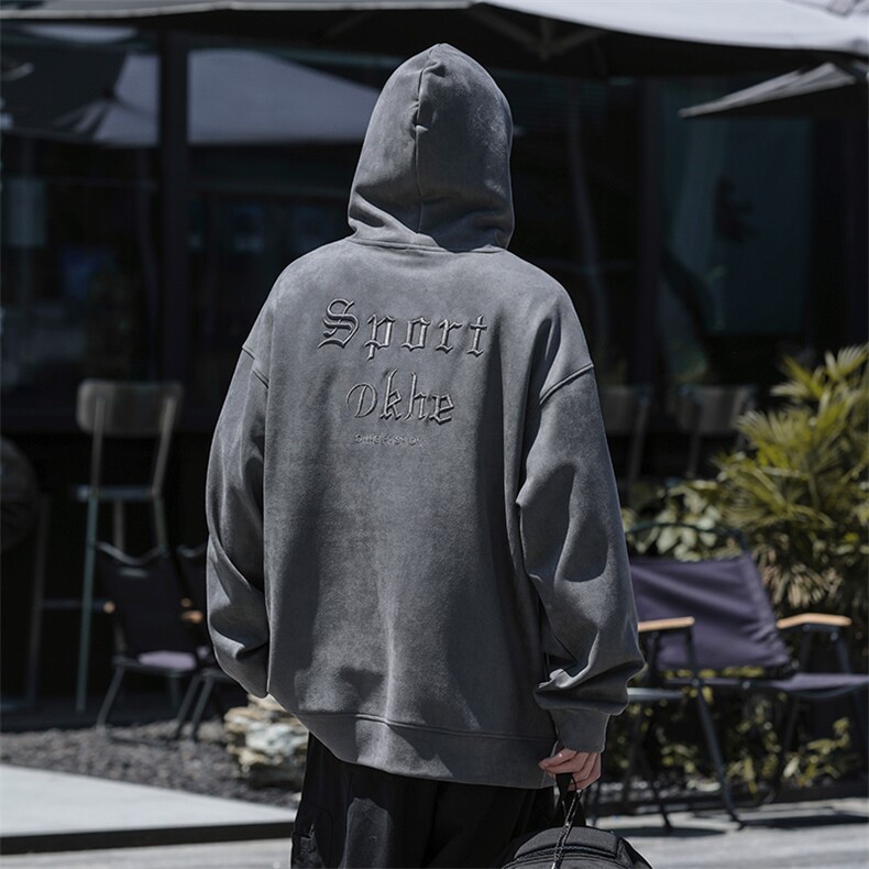 M-6XL380克大码秋季新款连帽麂皮绒刺绣套头卫109-W02042-P58,男装卫衣,星座109
