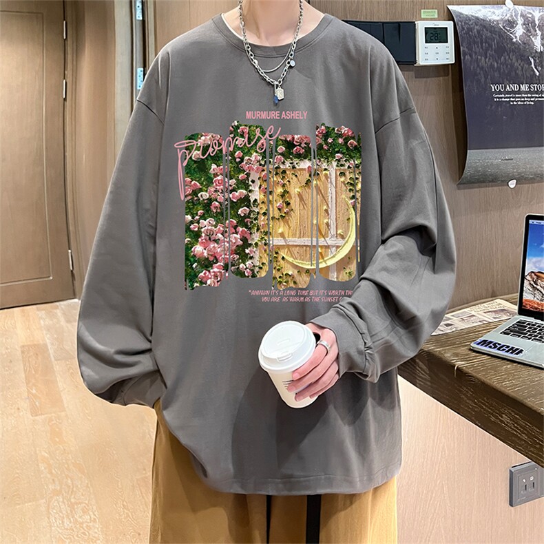 直播品质秋冬重磅潮牌嘻哈美式印花纯棉长袖T恤打底衫CT391特P28,男装T恤,电商A486