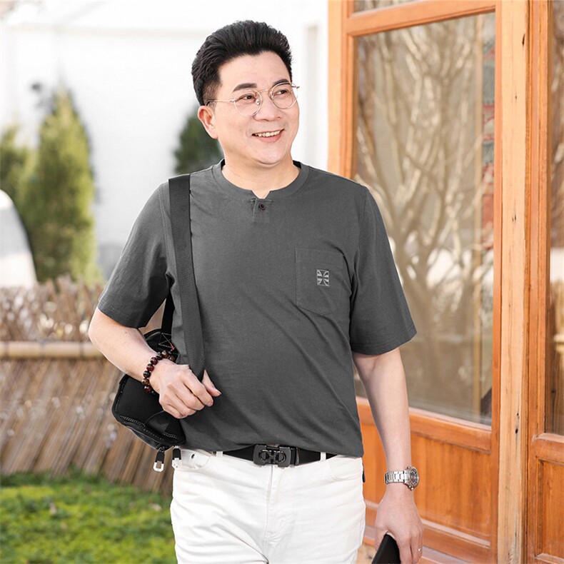 2023夏季新款男士短袖T恤中年休闲纯棉半袖男装宽松体恤衫上衣男图片