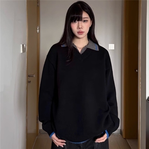 日系简约潮流百搭气质流行ins新款原宿长袖毛衣时尚文艺慵懒图片