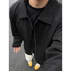 外套男春秋季美式高街褶皱翻领棒球服潮牌飞行员夹克，男装夹克，星座410-7
