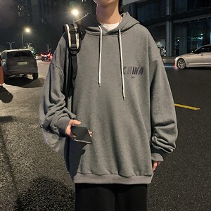 WY2248-P35加绒款-P40纯棉连帽卫衣男大码运动帽衫宽松薄外套男，男装卫衣，电商A040