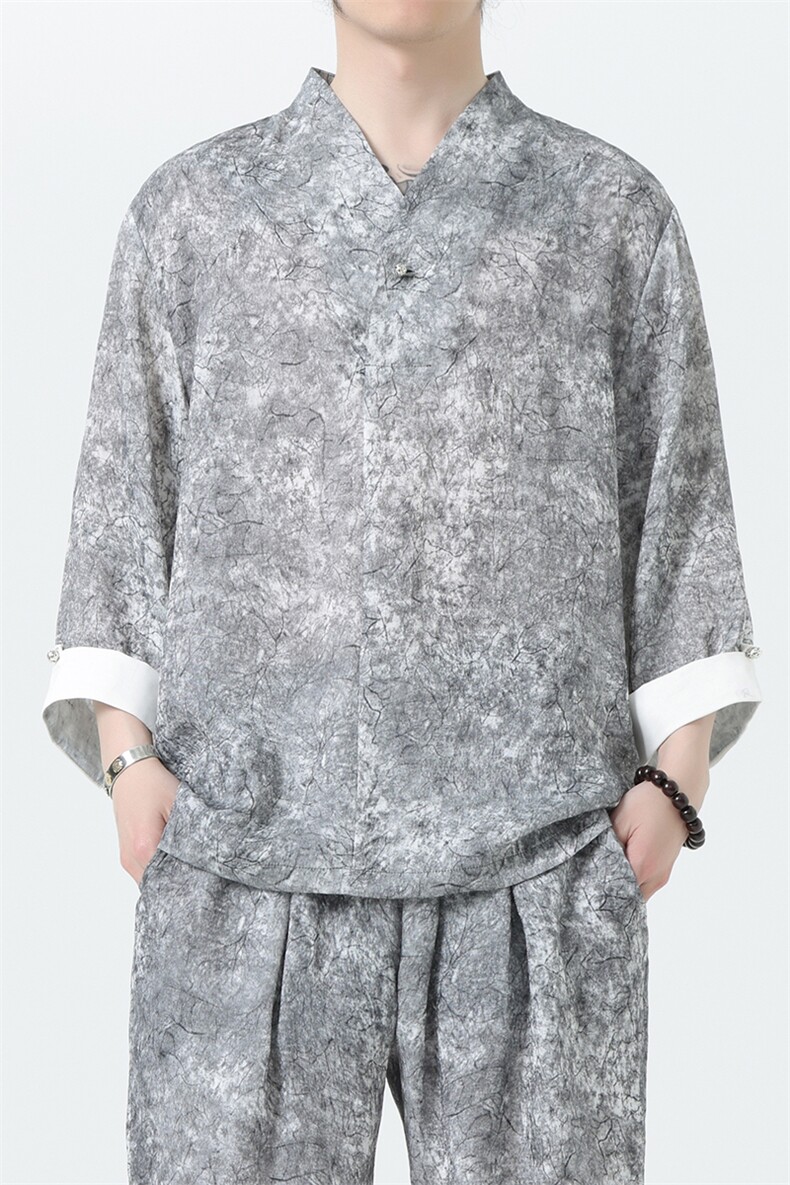 2025夏季新款男装新中式汉服衬衣风复古禅服套头衬衫C97-P95,男装衬衫,电商B277(原6028)