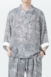 2025夏季新款男装新中式汉服衬衣风复古禅服套头衬衫 C97-P95图片