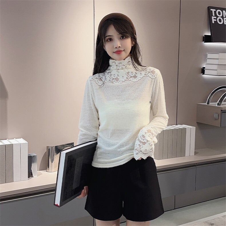 绒毛冬装新款蕾丝打底衫小衫,女装蕾丝衫/雪纺衫,2C091