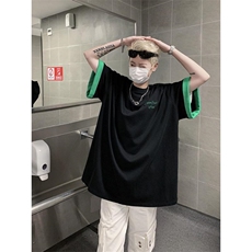 T9260-P47-X59---棉-纯色撞色日系情侣短袖刺绣T恤，男装T恤，电商B225