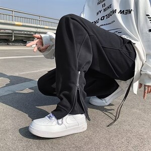 美式设计感潮流宽松休闲长裤开叉运动裤侧拉链裤子男 K4357-P36图片