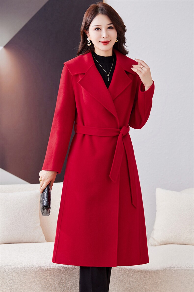 双面羊毛大衣女2025年秋冬新款气质百搭中长款显瘦羊毛外套,女装双面呢大衣,小荷流