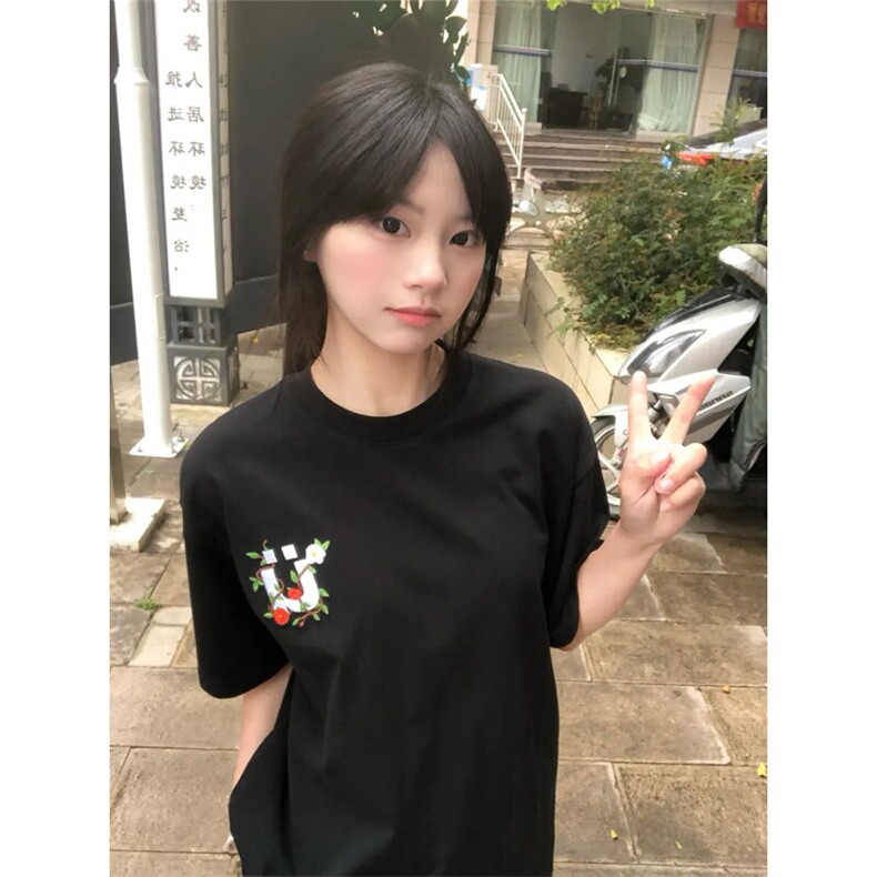 DX88LL-特P38花卉刺绣印花纯棉短袖t恤夏季cleanfit潮牌半袖,男装T恤,星座1007（原301D）
