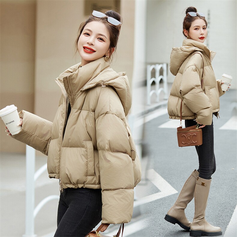 短款羽绒服女冬2023新款韩版小个子时尚洋气白鸭绒连帽面包服外套,女装羽绒服,欣美人