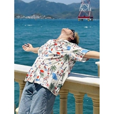 夏装新款宽松时尚印花衬衫百搭休闲短袖衬衣CS242-P30，男装T恤，星座208-5