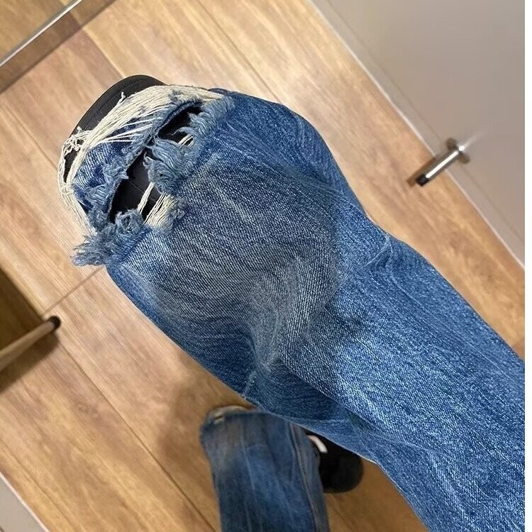 美式高街vibe水洗破洞牛仔裤男潮牌休闲cleanfit长裤WLG777-P45,男装牛仔裤,星座1008