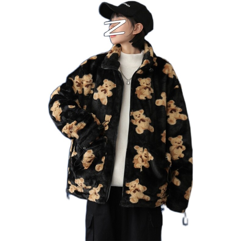 港风休闲可爱小熊印花棉衣/男外套仿兔毛加厚夹克现货mj402-p115,男装棉衣,电商B288