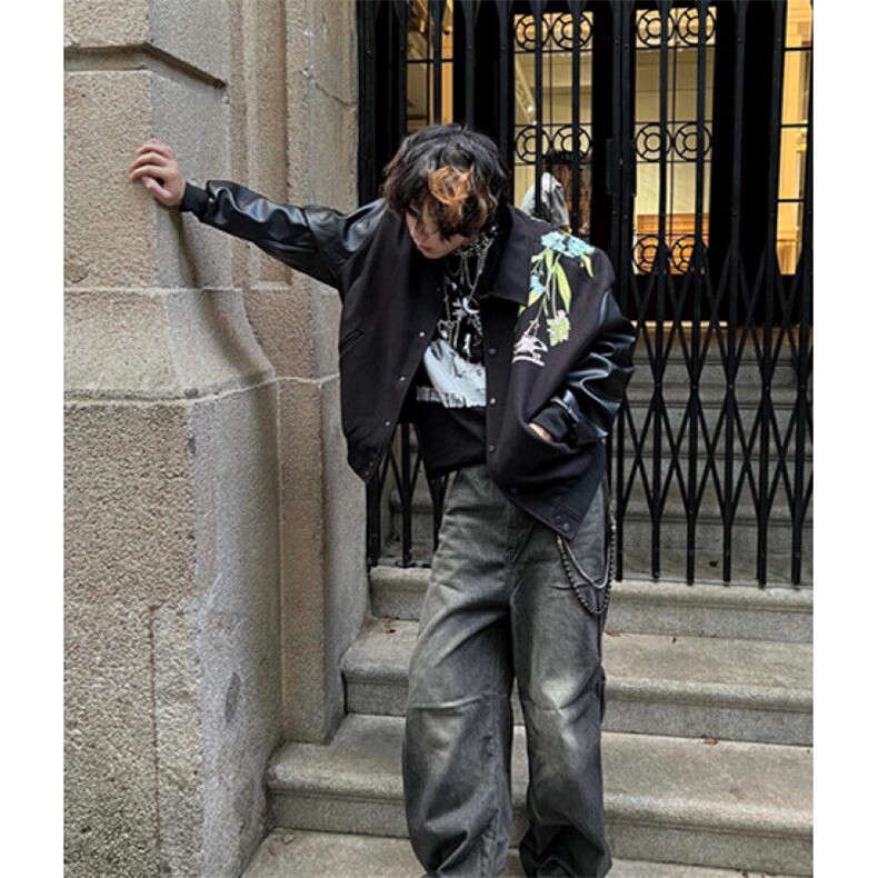 美式高街黑色飞行服夹克男秋冬百搭加厚潮牌设计感上衣服J8136,男装夹克,星座1116A（原606A-3）