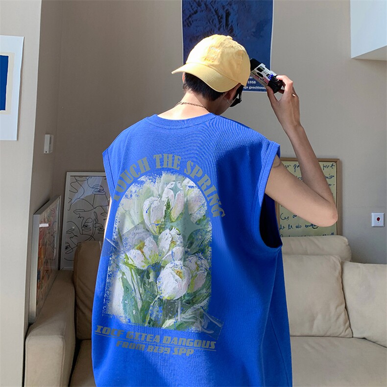 美式油画郁金香印花无袖T恤夏季背心/马甲/坎肩B239-1265-P23，男装背心/马甲，星座514-2(原B239)