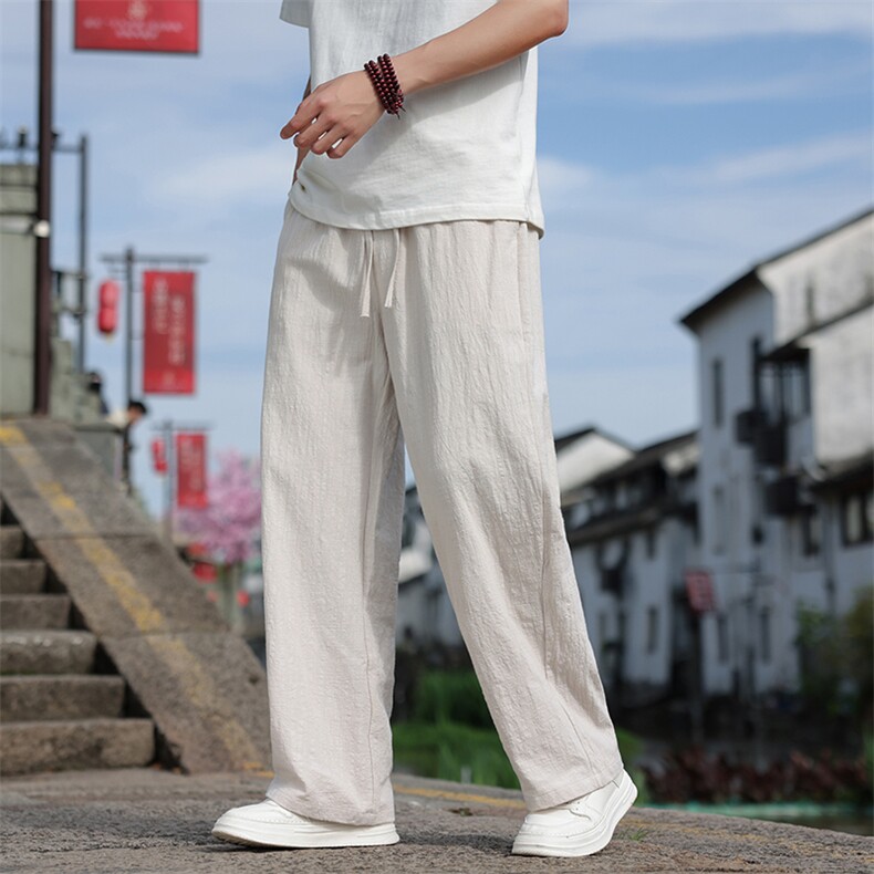 2025夏季新款亚麻透气休闲裤男士风休闲百搭直筒裤2412-P55图片