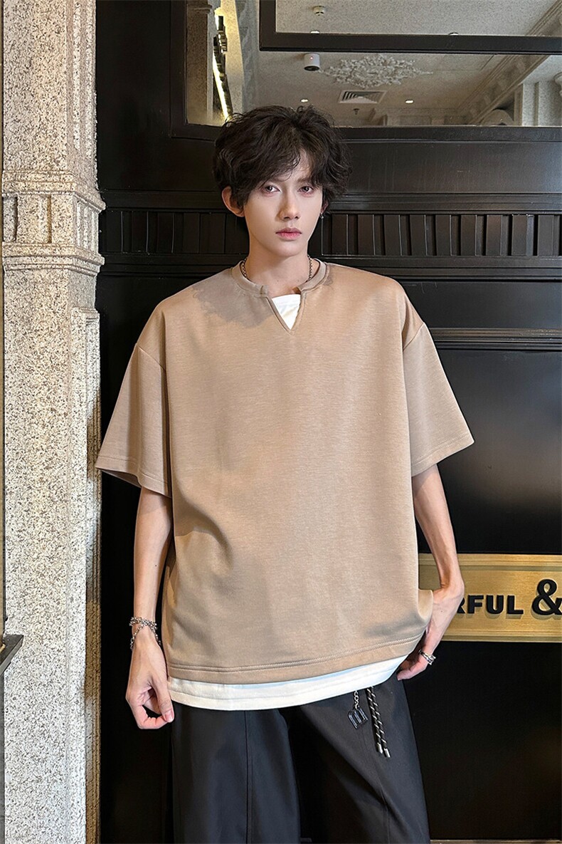 8XL-M特大码短袖男假两件五分袖高品质空气层宽松上衣DX321P35,男装T恤,电商D206-1