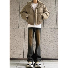 现货5W件冬季三防重磅硬挺boxy短款羽绒立领PU皮棉衣外套加厚棉服，男装棉衣，电商A486-1