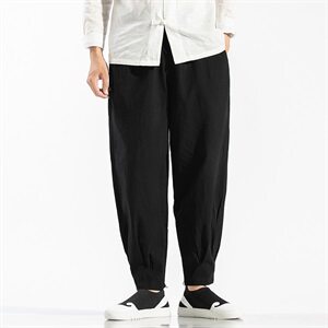 2021春秋季新款男装风大码小脚裤百搭休闲裤子黑无影墙图片