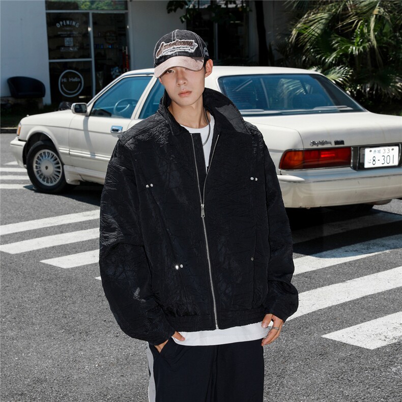 港风成分:聚酯纤维,褶皱撞色面料夹克男外套JK77866P75控118，男装夹克，星座226-1