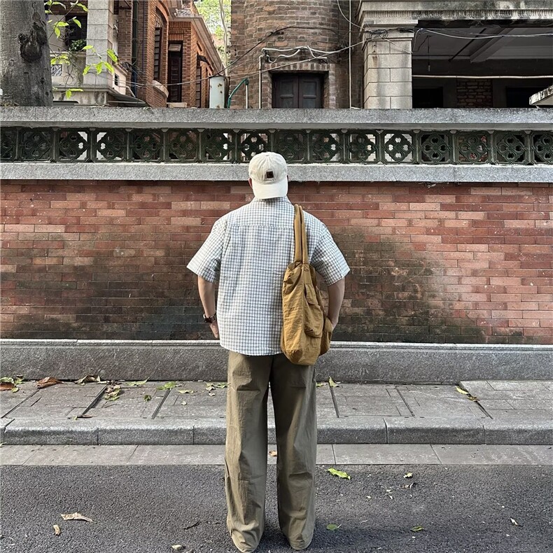 夏季新款日系复古小众格子短袖衬衫男女休闲宽松小众设计感衬衣潮,男装T恤,星座1210-1