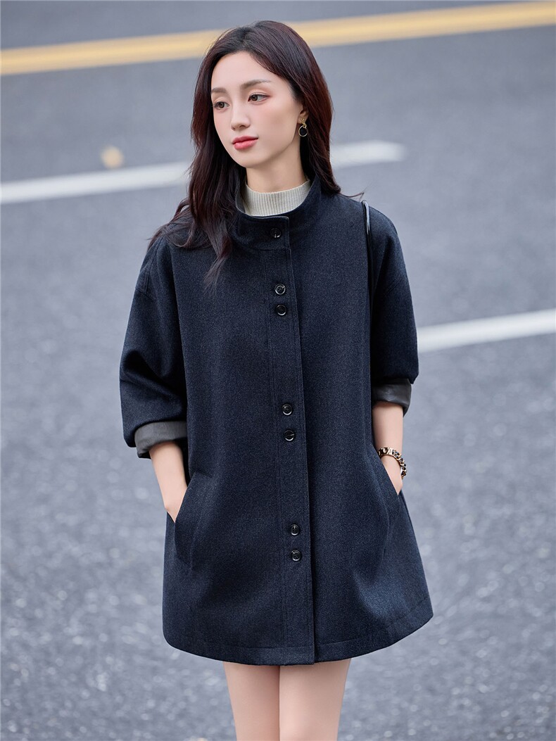 赫本风设计感灰色羊毛大衣女2025年秋冬季宽松休闲遮肚毛呢外套,女装毛呢外套,靓衣阁