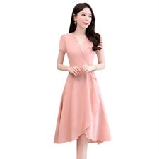 连衣裙2021年夏季减龄显瘦收腰潮流韩版短袖，女装连衣裙，阿菲诺依