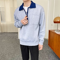 秋冬男毛衣撞色polo风翻领拉链针织衫男士休闲上衣外套M30P62，男装针织衫/毛衣，星座1013-1