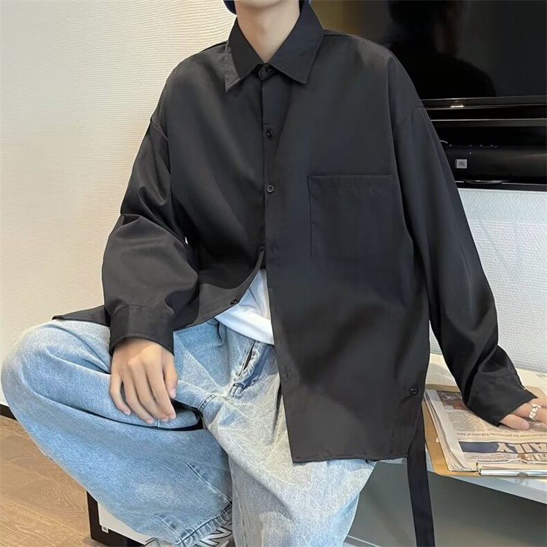 2023港风文艺长袖衬衫男春秋宽松潮流衬衣复古百搭上衣,男装衬衫,星座716-4