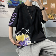 图案已注册港风日系休闲情侣潮大码风短袖T恤男7932F25控39，男装T恤，星座227-7