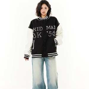 W9544-P78 网图现货 美式复古棒球服外套珍珠宽松百搭潮牌夹克图片