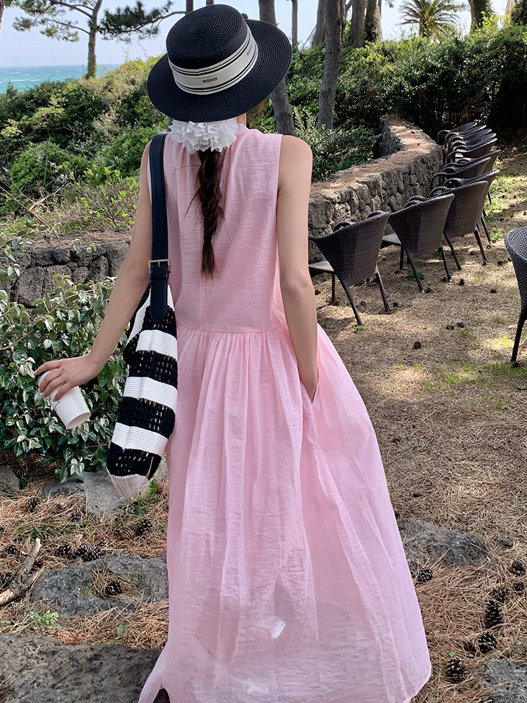 今年流行粉色无袖连衣裙女2025夏季新款高级感超仙气质绝美长裙潮,女装连衣裙,浙宝305