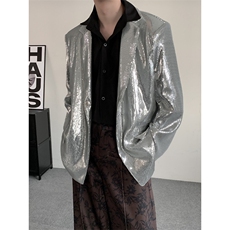 24新款明星同款舞台演出服银色闪闪亮片西装外套男女歌手男礼服，男装西服套装，星座909