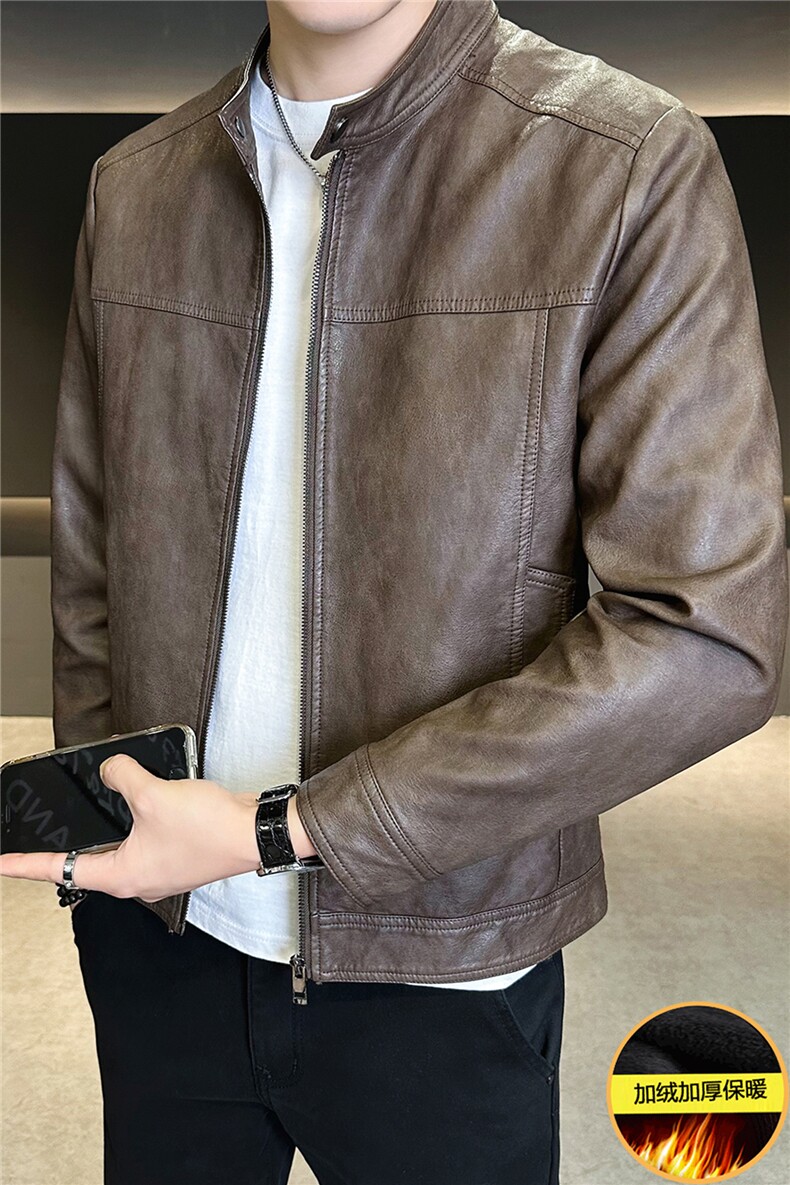 加绒皮衣男士外套秋冬季2025新款加厚保暖皮夹克A313-PY9151-P145,男装皮衣,电商A313