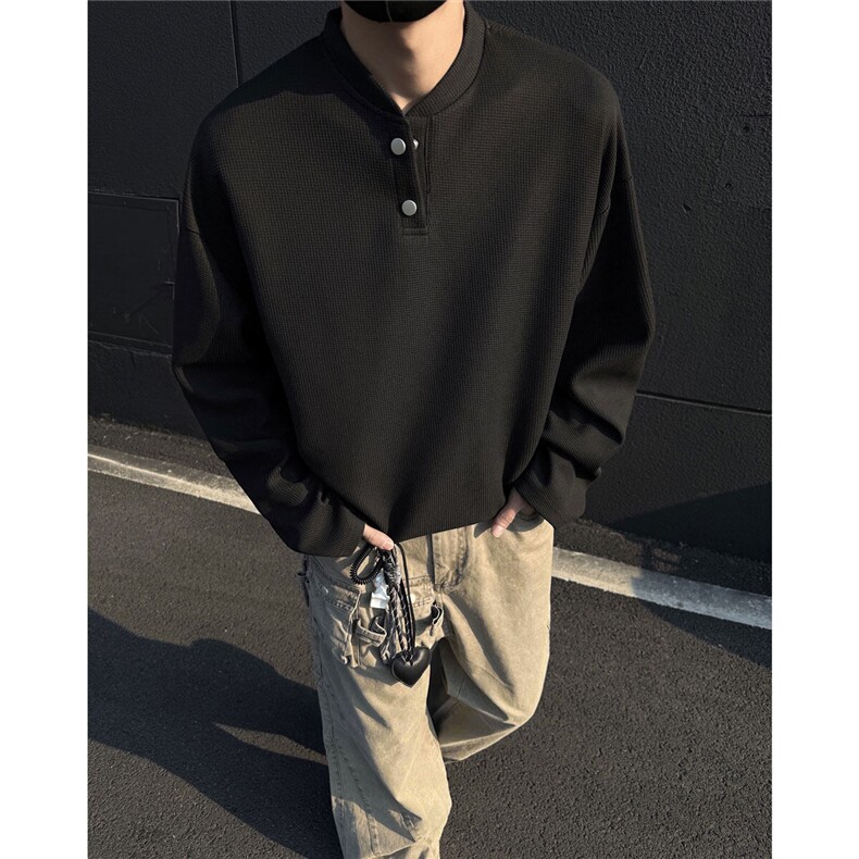 美式亨利领打底衫2025春季宽松小众设计T恤情侣上衣外套男107-P28,男装T恤,电商C213(原B265)