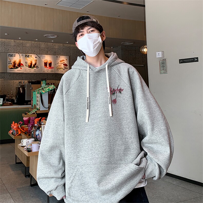 港风红玫瑰华棉得物抖音直播高品质宽松男休闲连帽卫衣W5203P40,男装卫衣,电商C408-1(原B339-1)
