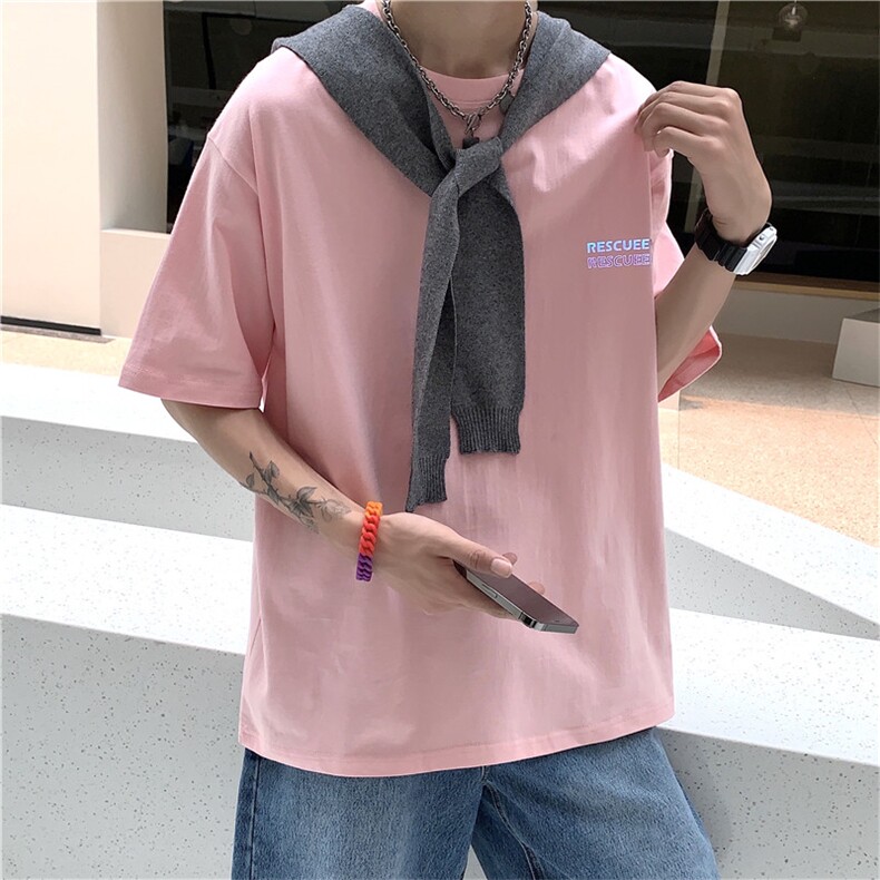 夏季情侣反光字母印花短袖港风百搭T恤纯棉上衣男/D325 T28 P25图片