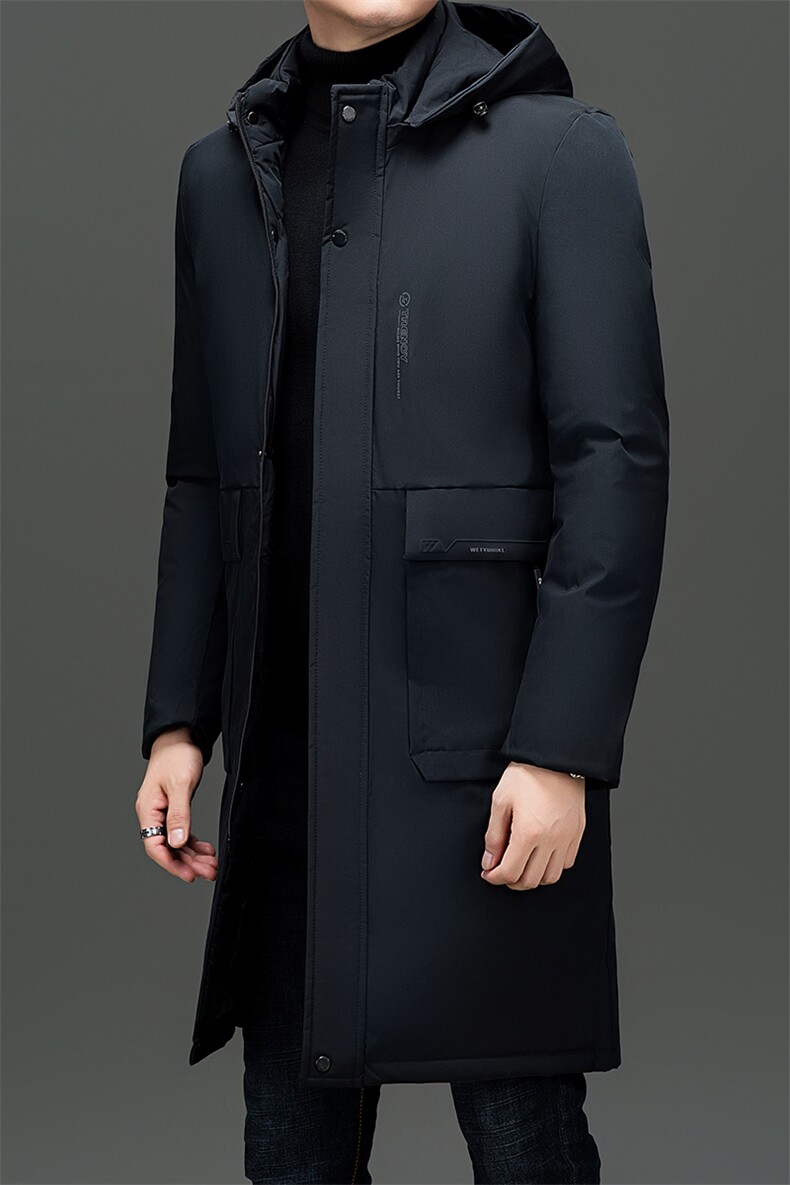 中年男士冬季厚棉服男长款连帽加厚保暖纯色过膝棉衣外套大码棉袄,男装棉衣,电商B212（原钱塘6029）