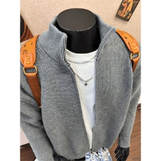重磅秋冬北极绒双拉链毛衣开衫美式复古休闲慵懒风宽松针织衫外套，男装针织衫/毛衣，电商A486