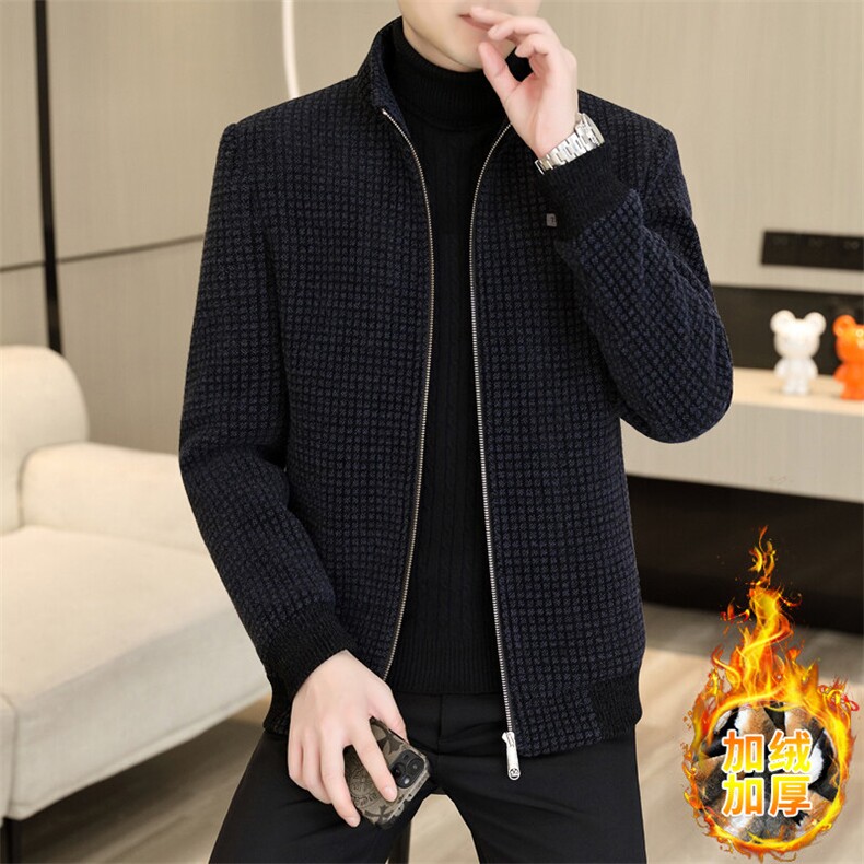 秋冬男士高品质加绒加厚立领毛呢大衣夹克外套上衣D118P140,男装夹克,电商B226-2（原B217-2）