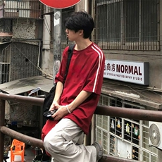 抖音得物高品质二开240克宽松纯棉美式潮牌三条杠织带短袖T恤，男装T恤，电商A486-1