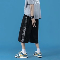 腰果花排扣七分裤男高街ins潮2021薄款宽松大码休闲短裤K974-P30，男装休闲裤，星座512-2