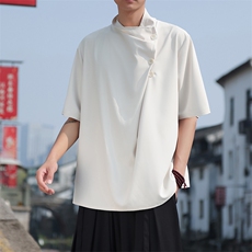 高货山本耀司夏季风新中式现货排扣高领短袖TCS29-P60，男装T恤，电商A021