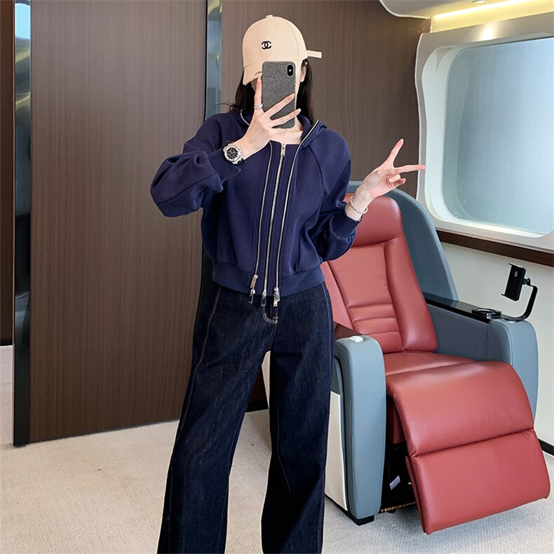 女秋季蓝色短款上衣阔腿牛仔裤两件套,女装套装/套裙,江南