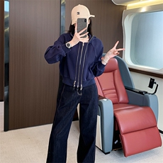 女秋季蓝色短款上衣阔腿牛仔裤两件套，女装套装/套裙，江南