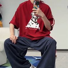 抖音得物高品质二开240克宽松纯棉美式潮牌三条杠织带短袖T恤，男装T恤，电商A486-1